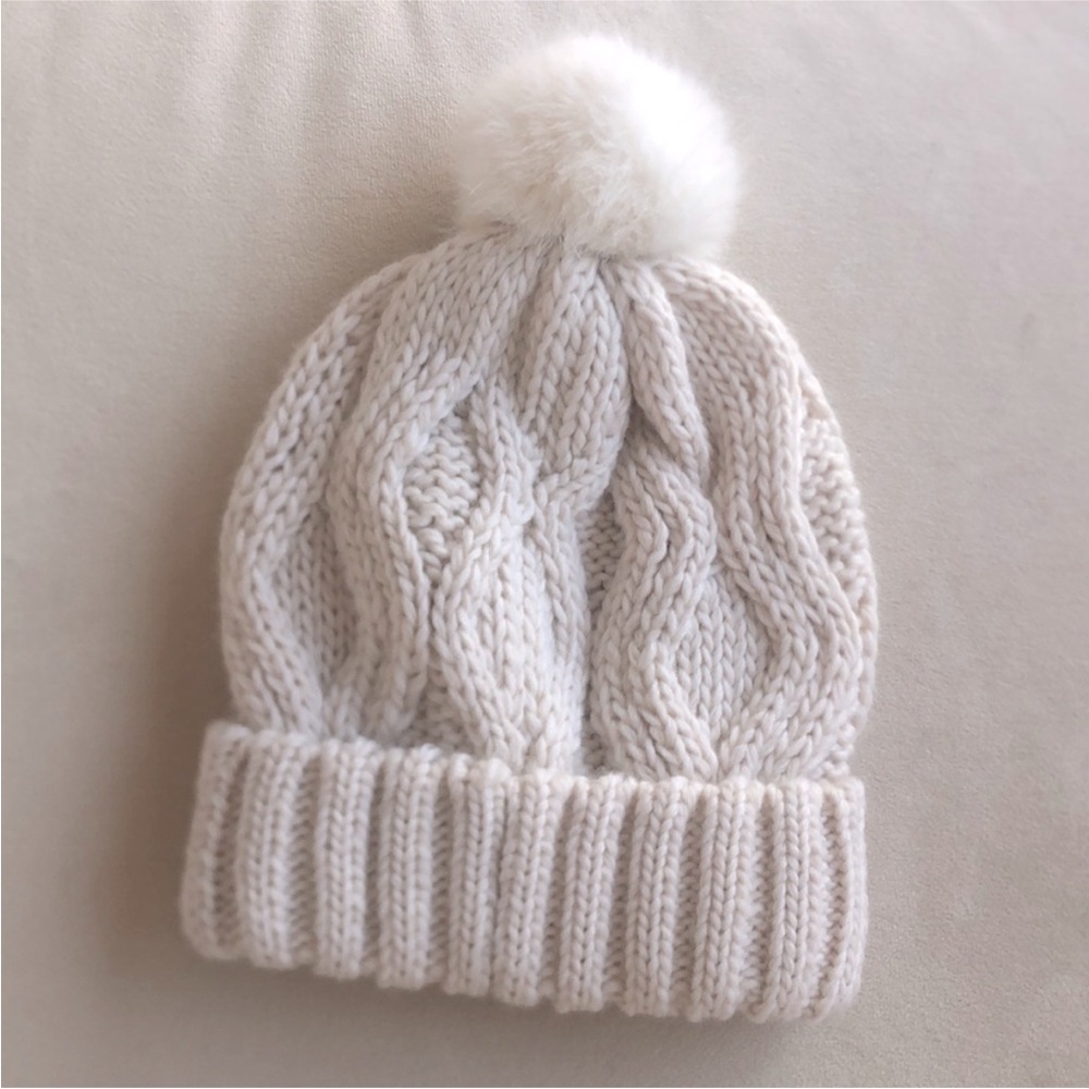 H&M Cream Color Knit Hat with Pom Pom
